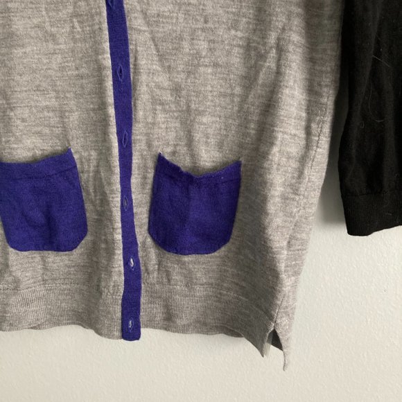 Clements Ribeiro POP Colorblock Cardigan Merino Wool Black Grey Blue Size M - Picture 4 of 8
